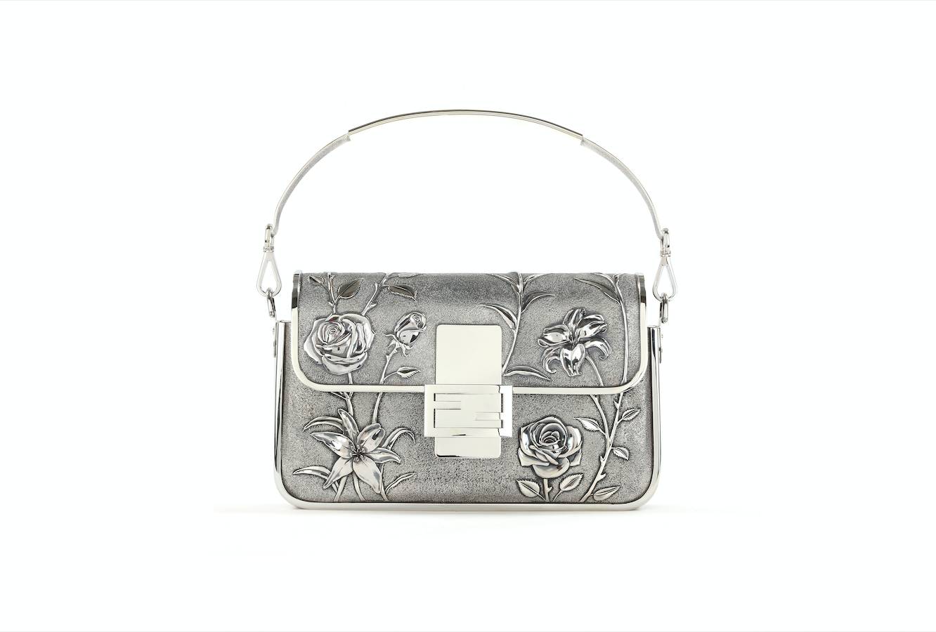 Fendi x Tiffany Nano Baguette Bag Light Blue Silk Sterling Silver